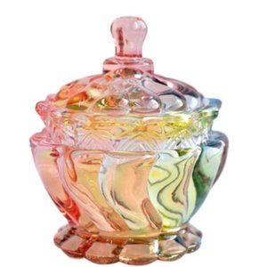 Free People 7oz Crystal Clear Glass Royal Embossed Apothecary Jar With Lids